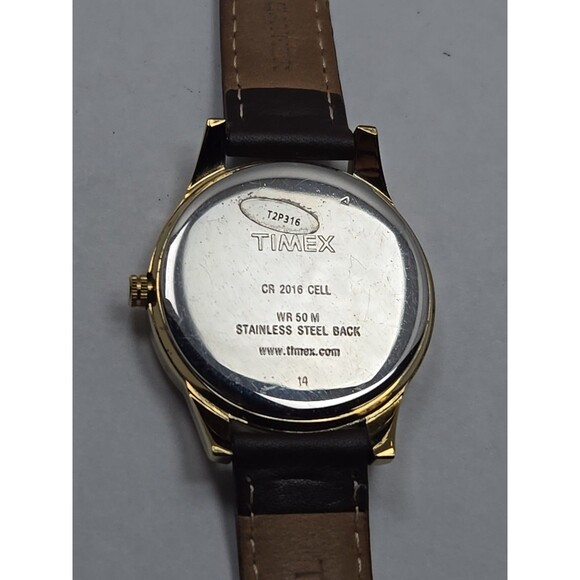 Timex Easy Reader Indiglo Gold Tone 35mm Quartz Watch Leather New Battery WR 30M - Picture 12 of 13